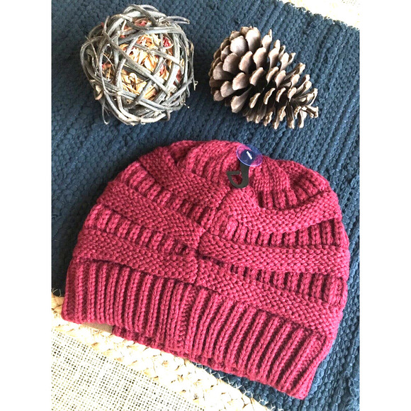 New Adult Size CC Cozy Winter Cranberry Red Cable Knit Hat Cap Beanie - Picture 5 of 6